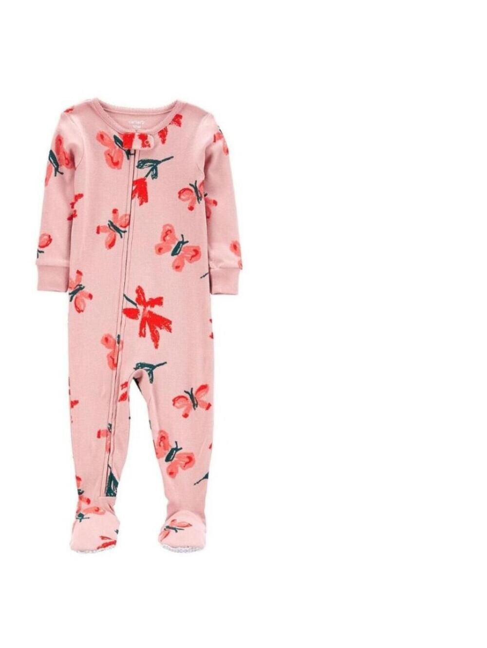 Girls 1 Pc Footed Pajamas 3T Carters Long Sleeve Pink Butterfly Zip Up Toddler